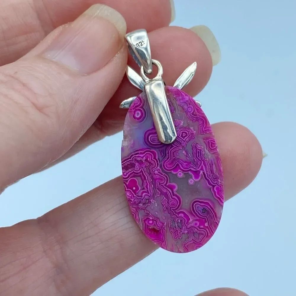 Fairy Pink Laguna Lace Agate Sterling Silver Pendant - Picture 6 of 6